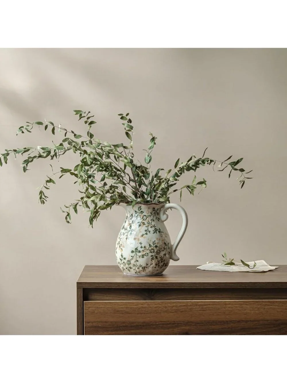 Vintage Green Ceramic Flower Vase | Rustic Farmhouse Decor for Home & Wedding